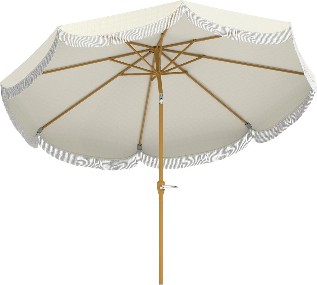 Outsunny Umbrelă Boho de Ø2.7 m pentru Exterior cu Protecție UV30+, Manivelă Manuală și Acoperiș Dublu cu Franjuri Bej | Aosom Romania