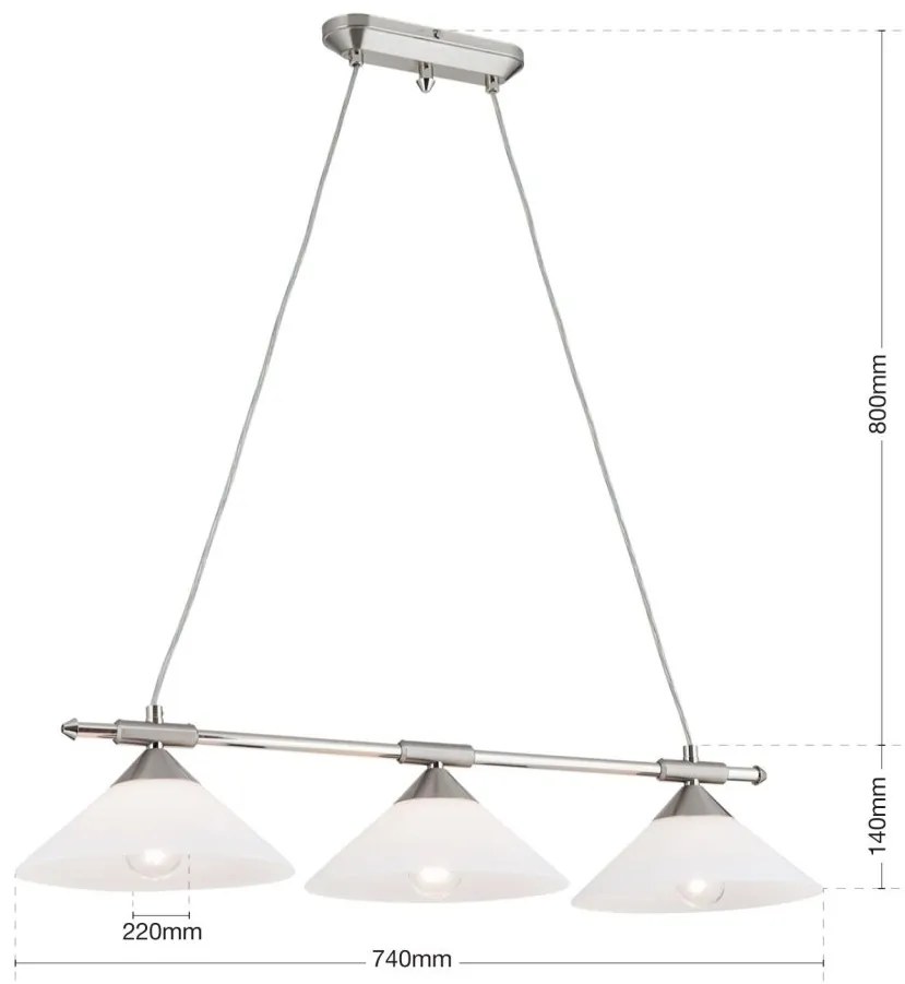 Lustra, Pendul realizat manual ARTDESIGN 3L, crom satinat/ alb opac