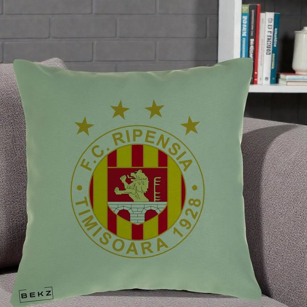 Perna Personalizata FC Ripensia Timisoara 1928, 40x40 cm, Verde, Husa Detasabila, Perna Inclusa, BEKZ®