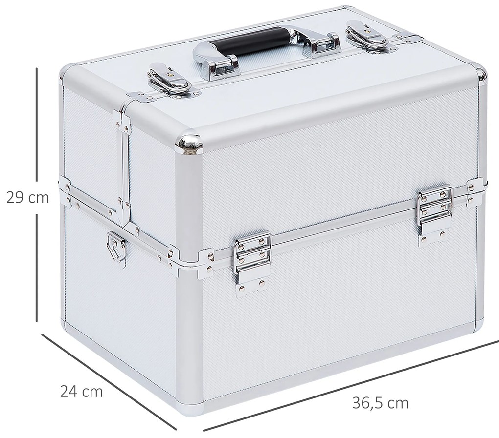 HOMCOM Cutie de Machiaj în 3 Nivele, Geantă Profesională pentru Cosmetică, 36,5x24x29 cm, Argintiu | Aosom Romania