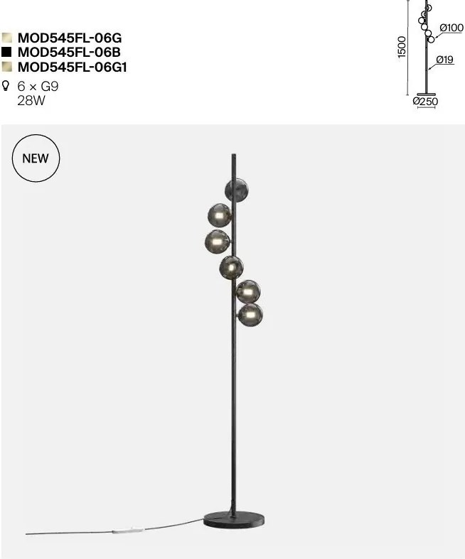 Lampadar modern cu 6 de surse de lumina Dallas auriu