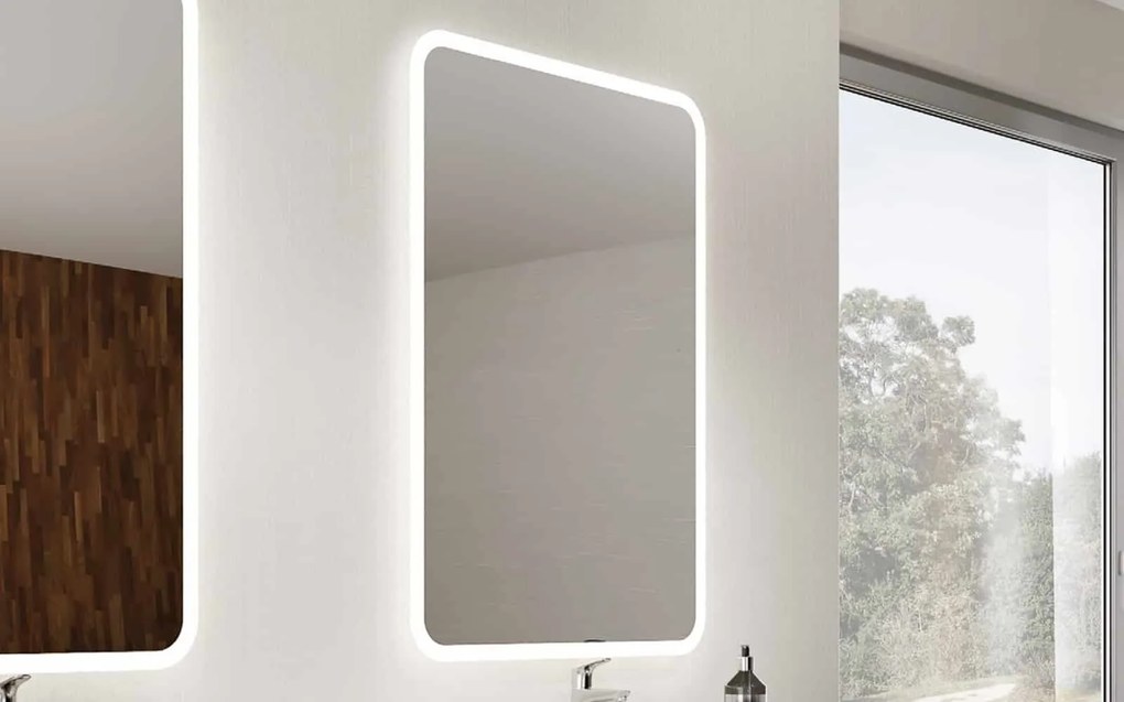 Oglindă lemn masiv retroiluminată LED dreptunghiulară, 100 × 2,9 × 70 cm