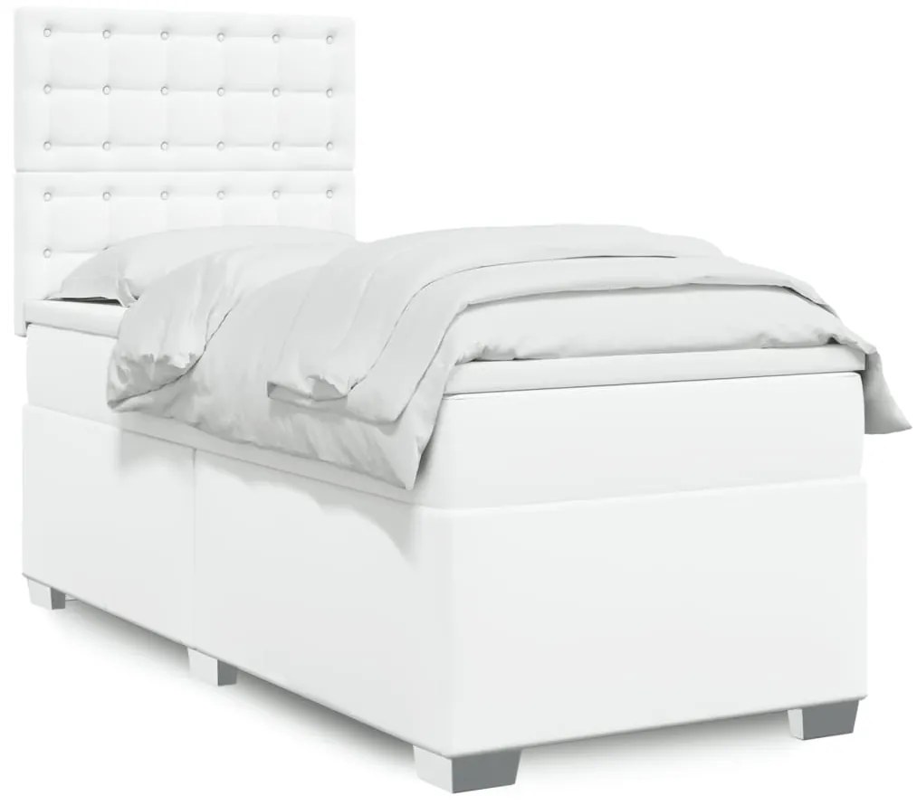 vidaXL Pat box spring cu saltea, alb, 80x200 cm, piele ecologică