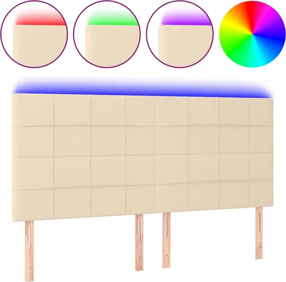 vidaXL Tăblie de pat cu LED, crem, 160x5x118/128 cm, textil