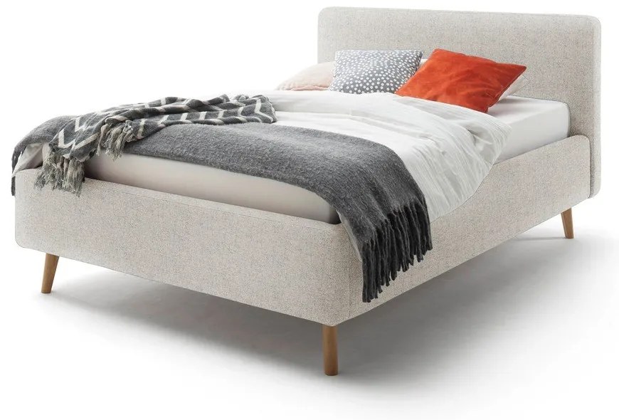 Pat matrimonial bej tapițat cu spațiu de depozitare cu somieră 140x200 cm Mattis – Meise Möbel