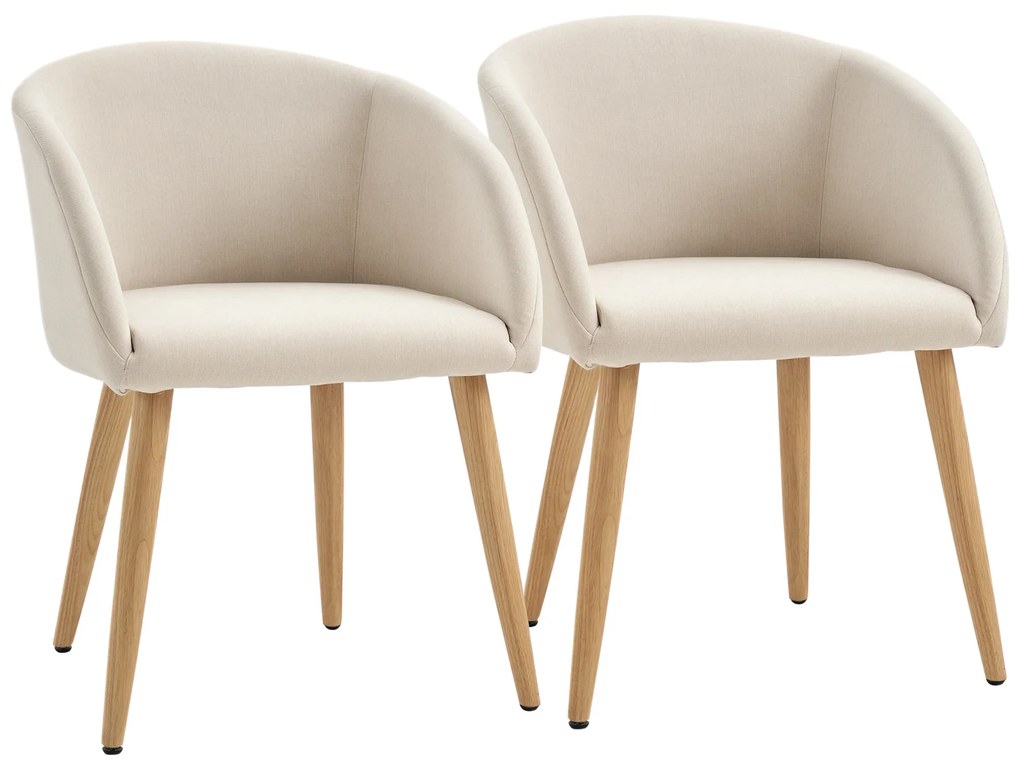 HOMCOM Set de 2 scaune de dining scaun de bucătărie Design scandinav - Picioare inclinate din lemn de cauciuc - Șezut Spătar brațe ergonomice Aspect in Bej | Aosom Romania