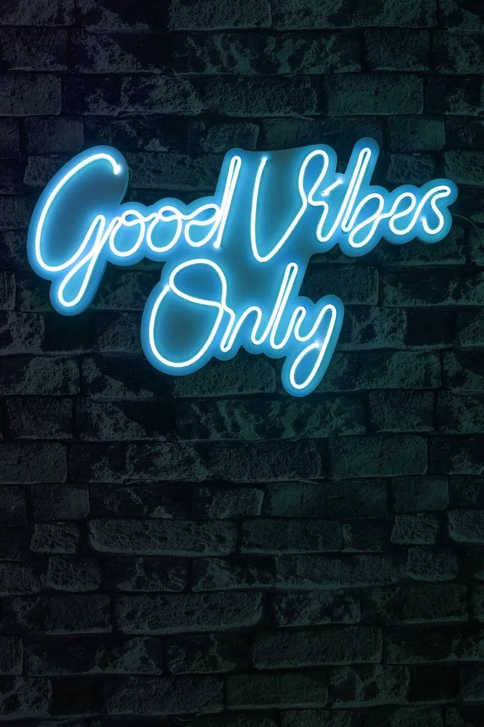 Decoratiune luminoasa LED de perete Good Vibes Only 2 Albastru 37x62x2 cm