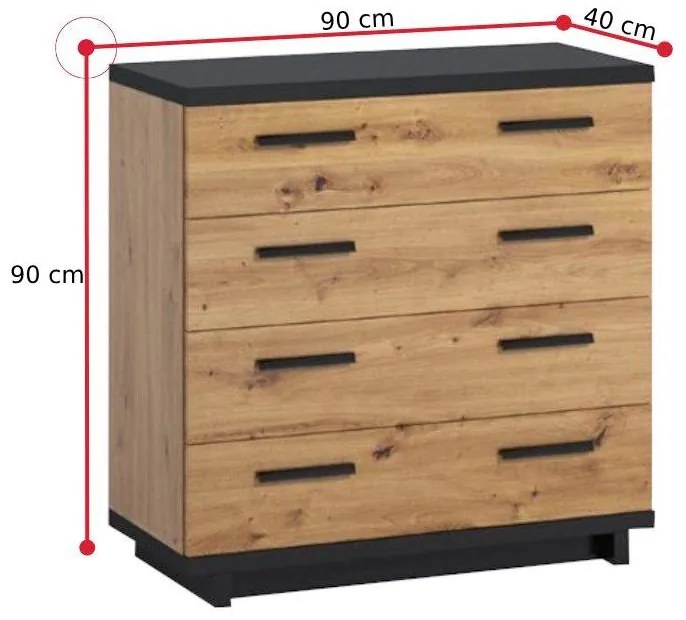Expedo Comodă ONESIA K4SZ, 90x90x40, stejar artisan/negru