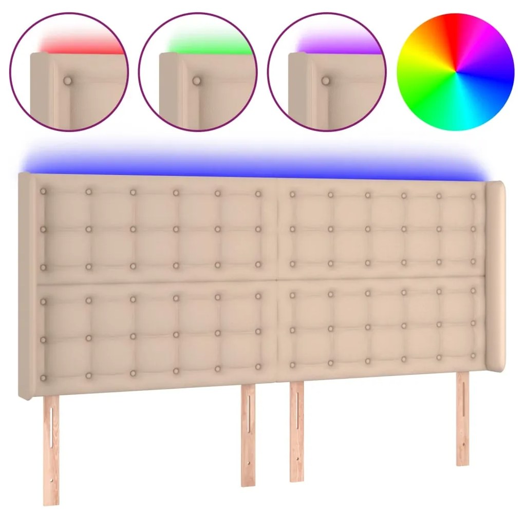 vidaXL Tăblie de pat cu LED, cappuccino, 163x16x118/128 cm, piele eco