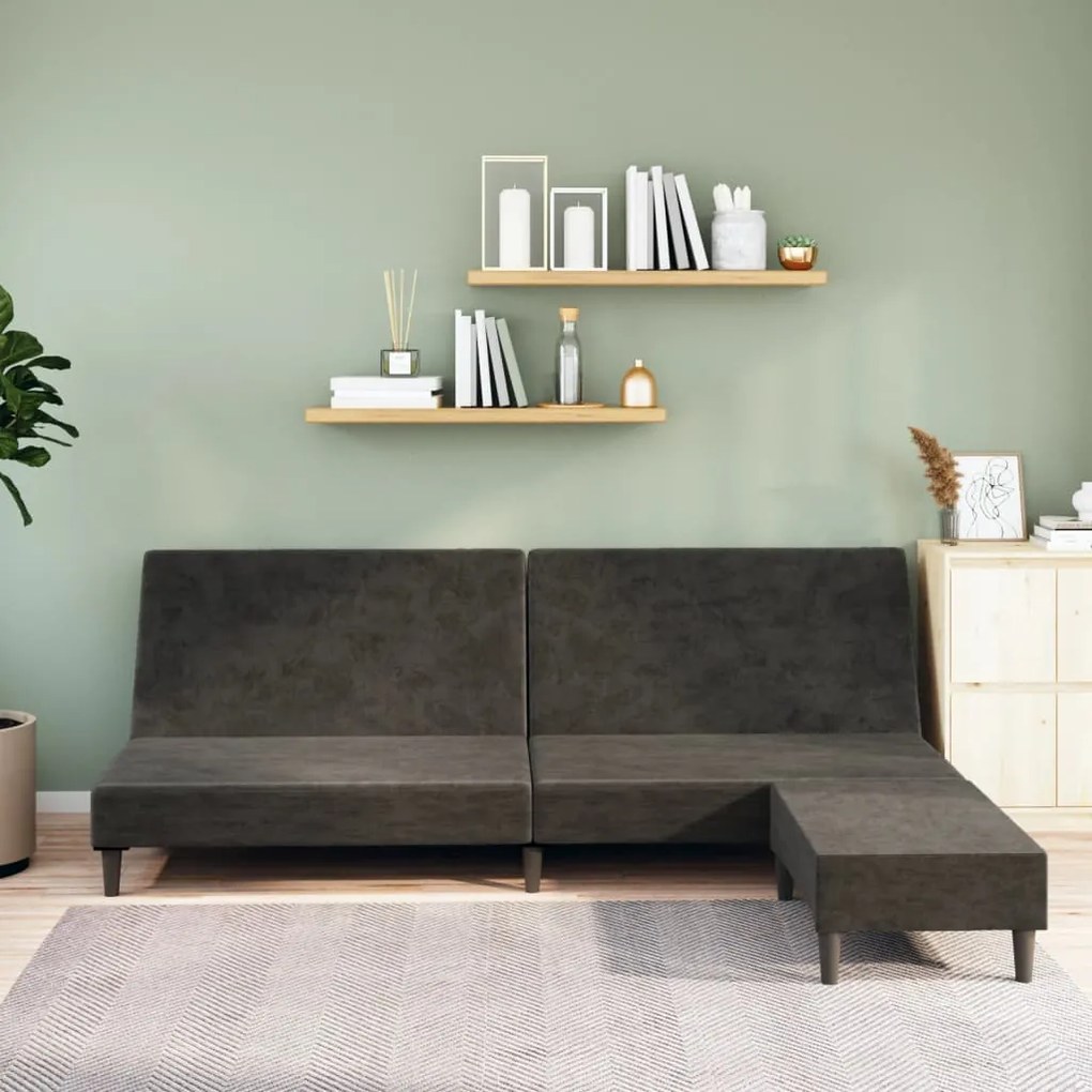 3080491 vidaXL Canapea extensibilă cu taburet, 2 locuri, gri închis, catifea