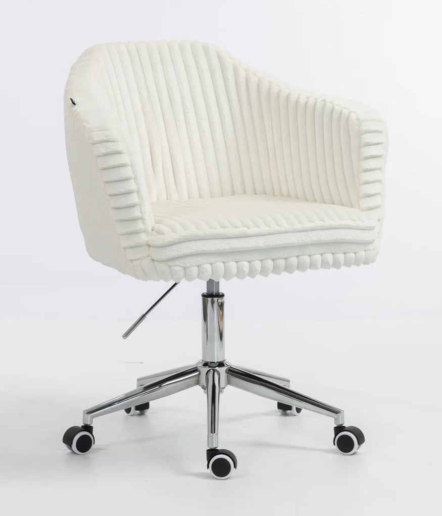 HR832K Scaun Alb Teddy Cord cu Bază Cromata