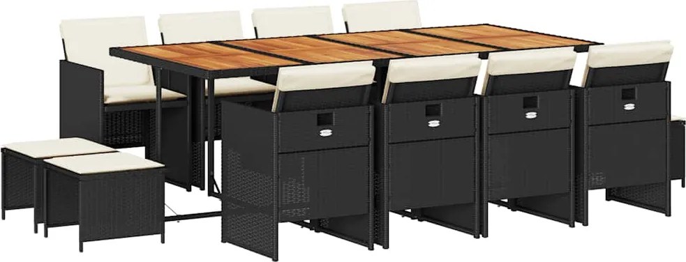 vidaXL Set mobilier de grădină cu perne, 13 piese, negru, poliratan