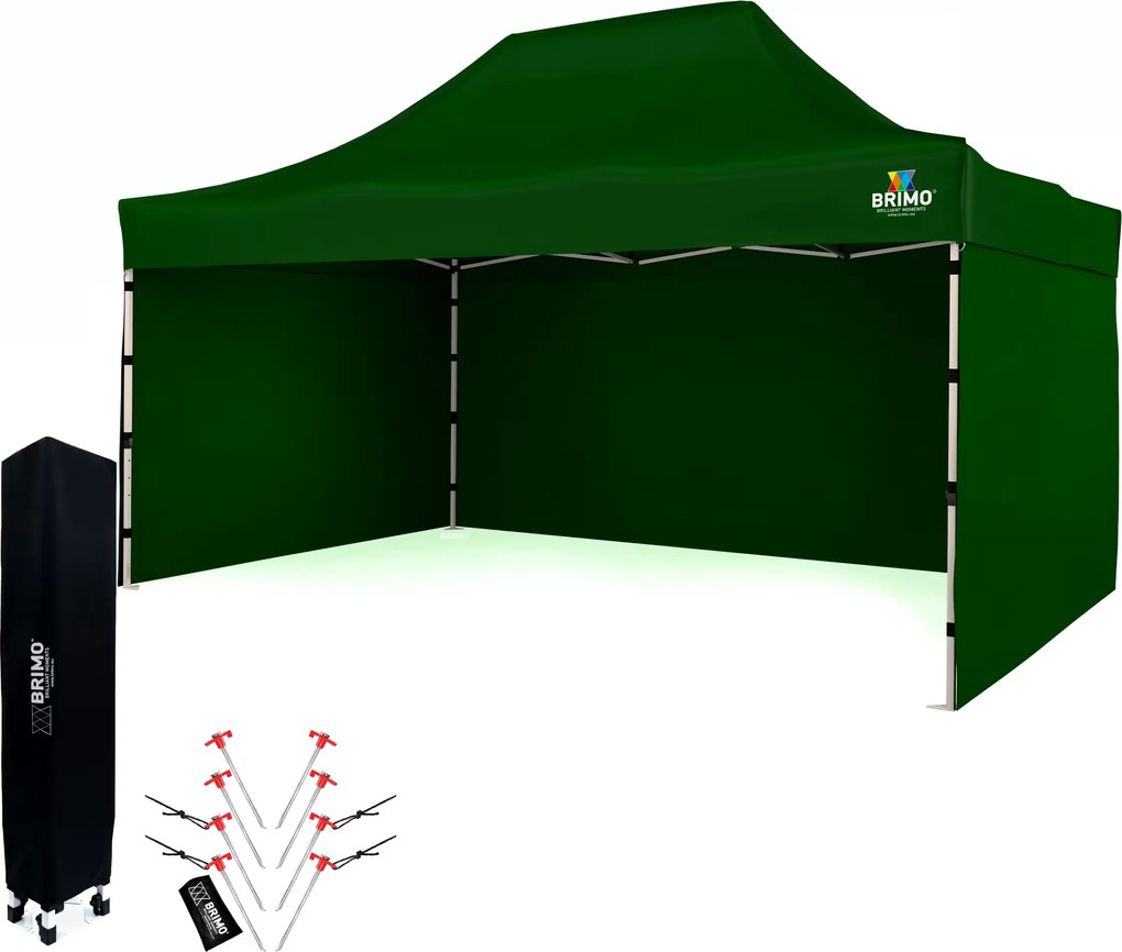 Cort de grădină 3x4,5m Oțel | Foișor pliabil rapid pentru evenimente și petreceri - cu 3 pereți - Verde