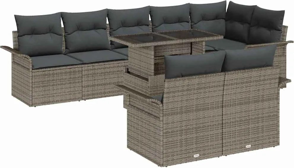 vidaXL Set de canapele pentru grădină cu pernă 9 pcs Gri Rattan poli
