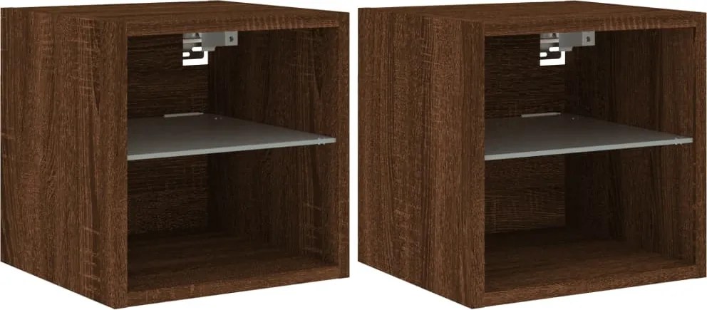 vidaXL Comode TV cu lumini LED, 2 buc., stejar maro, 30x28,5x30 cm