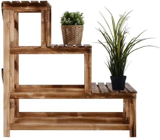 Raft ghivece plante cu 3 etajere Lemn brad 80 x 80 x 80 cm
