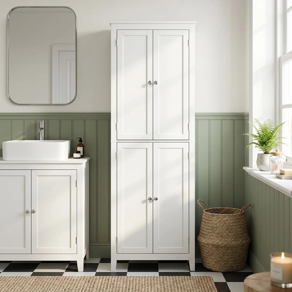 HOMCOM Dulap De Baie Slim Cu 2 Uși, Rafturi Reglabile, MDF, Metal, 60x30x170 cm, Alb | Aosom Romania