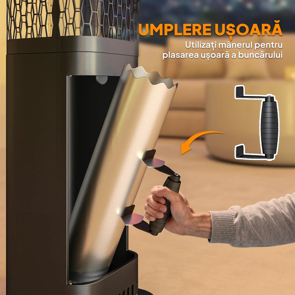 Outsunny Sobă pe Peleți pentru Exterior cu Bază Antiderapantă și Tub de Sticlă și Metal | Aosom Romania