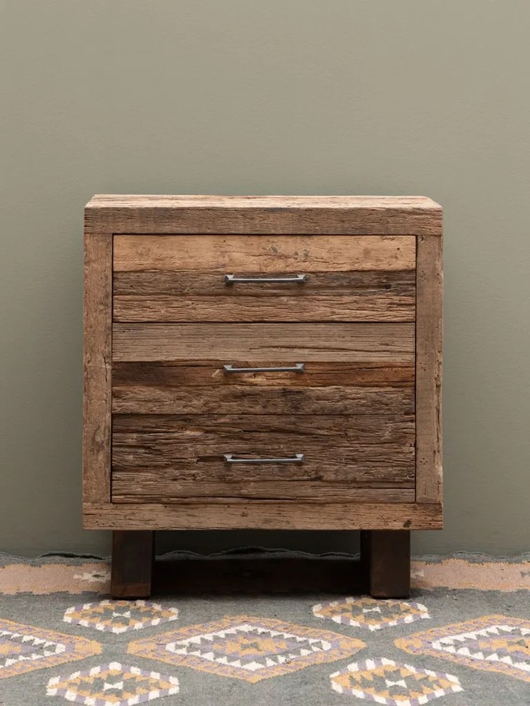 Comoda natur, din lemn reciclat, cu 3 sertare, aspect rustic, Endor