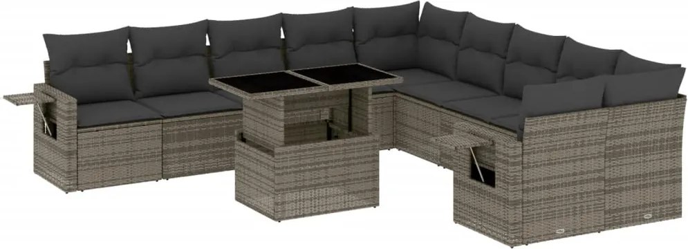 vidaXL Set canapele de grădină cu perne, 11 piese, gri, poliratan