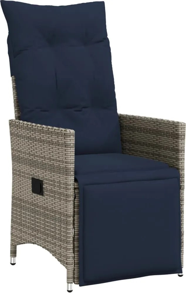 vidaXL Scaun de grădină rabatabil cu perne, gri, poliratan