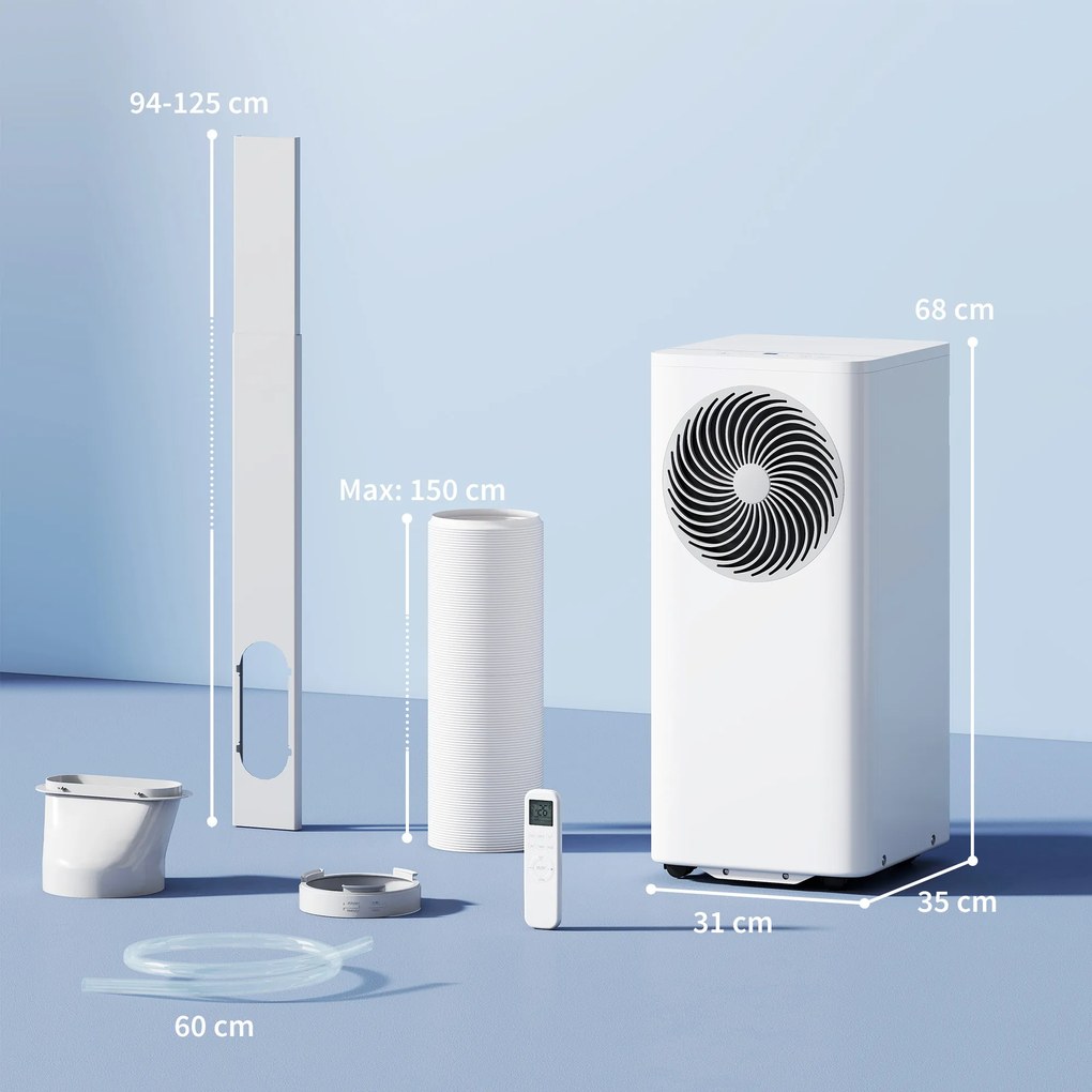 HOMCOM Aparat de aer condiționat portabil 9000 BTU 4-în-1 răcire dezumidificator ventilator mod somn pentru 33 m² Alb | Aosom Romania