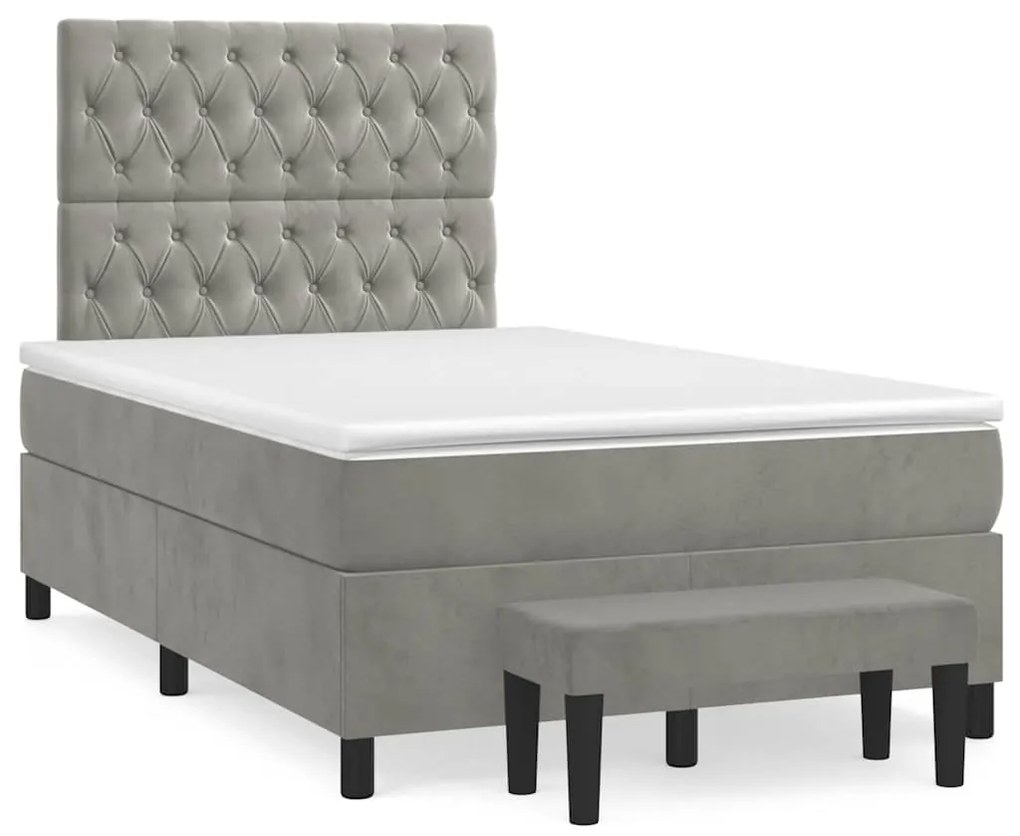 vidaXL Pat box spring cu saltea, gri deschis, 120x190 cm, catifea