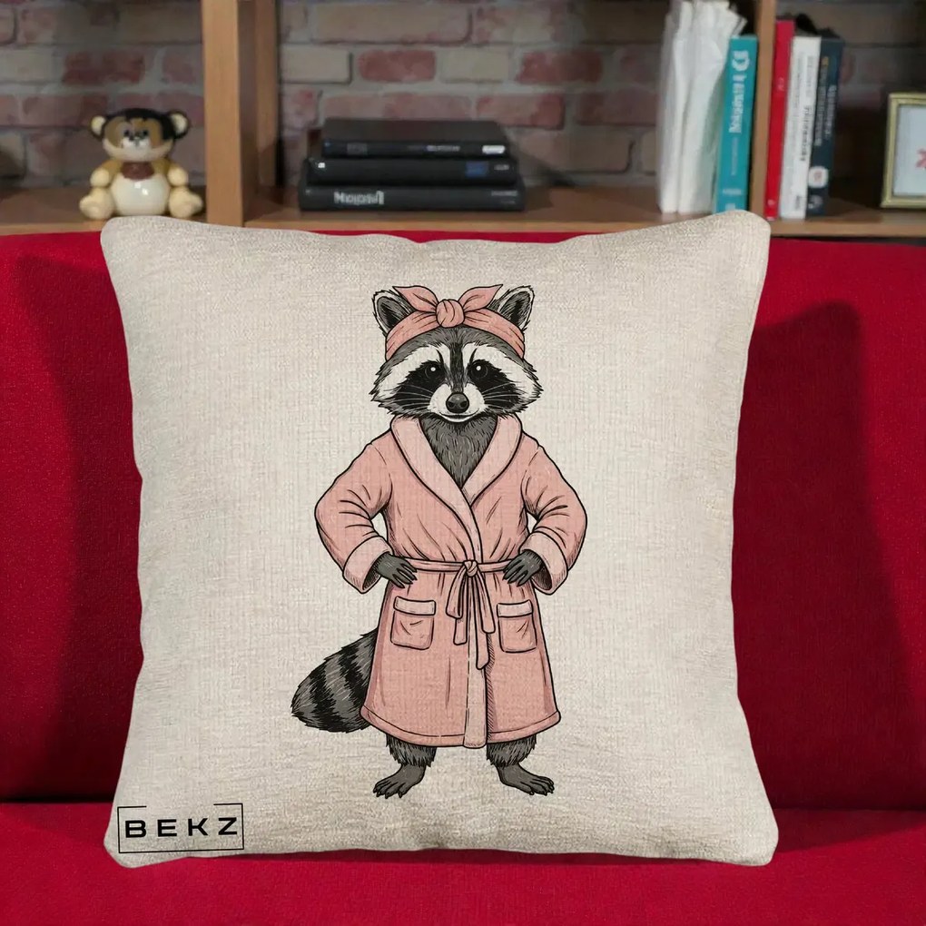 Perna Decorativa Albinuta Kawaii Vesela, 40x40 cm, Bej Canapea, Husa Detasabila, Perna Inclusa, BEKZ®