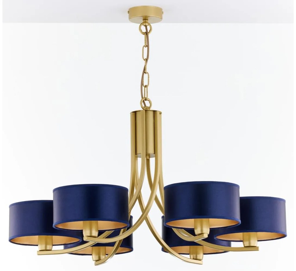 Jupiter 2095 - Candelabru ARTHUR cu lanț 6xE27/15W/230V albastru/auriu