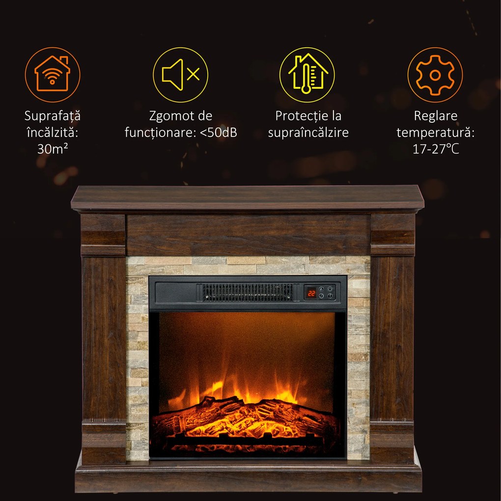 HOMCOM Semineu Electric de Podea cu Timer, Temperatura Reglabila, din Metal, ABS si PAL, 80x21.6x67.8 cm, Maro | Aosom Romania