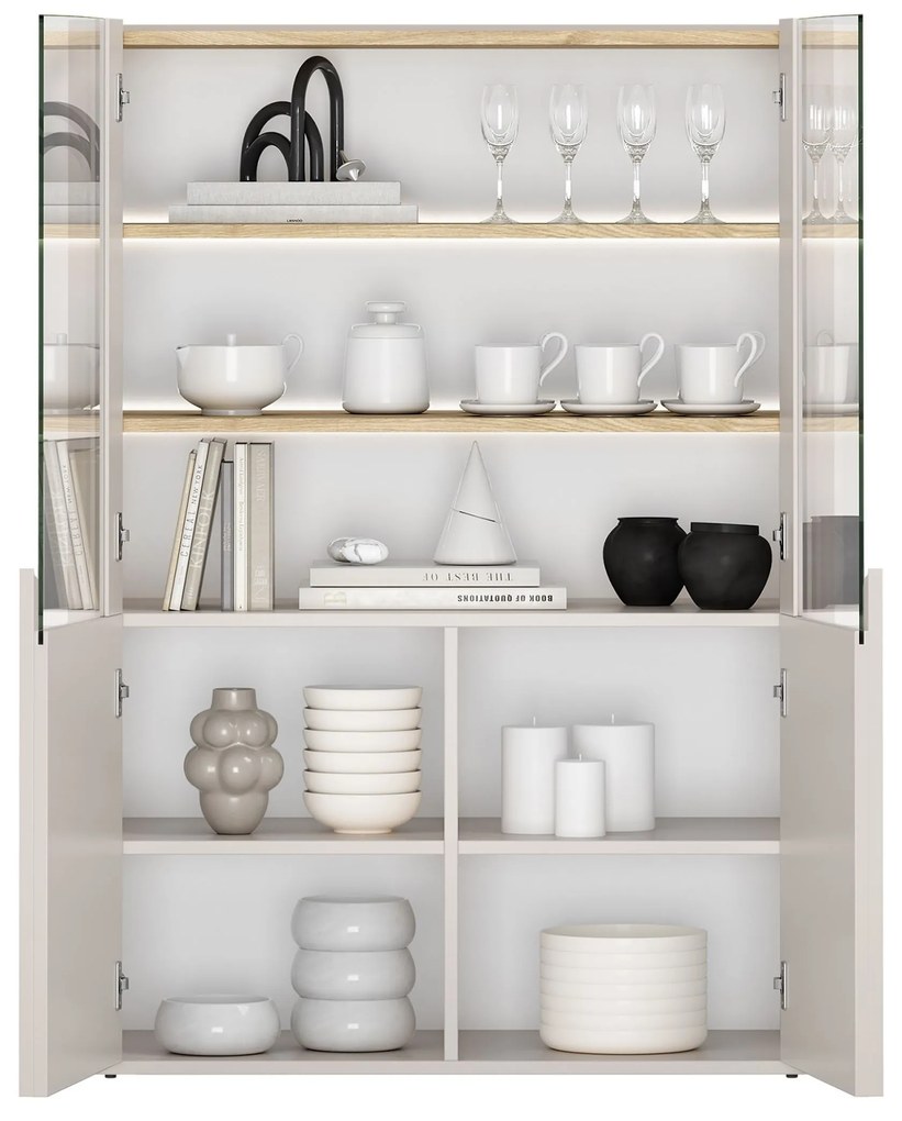 Vitrină cu două uși Amilio 100 cm - cașmir / stejar uleiat / mânere cașmir