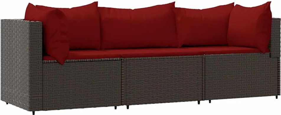 vidaXL Set mobilier de grădină cu perne, 3 piese, maro, poliratan