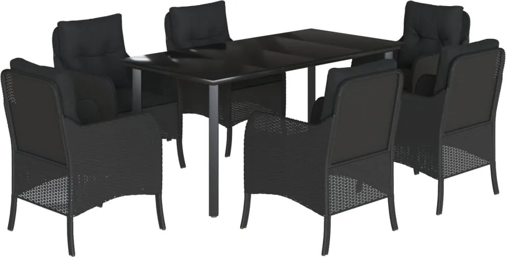 vidaXL Set mobilier de grădină cu perne, 7 piese, negru, poliratan