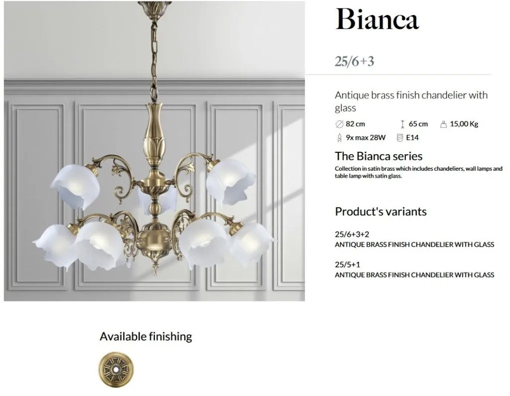 Candelabru 9 brate LUX design clasic realizat manual Bianca