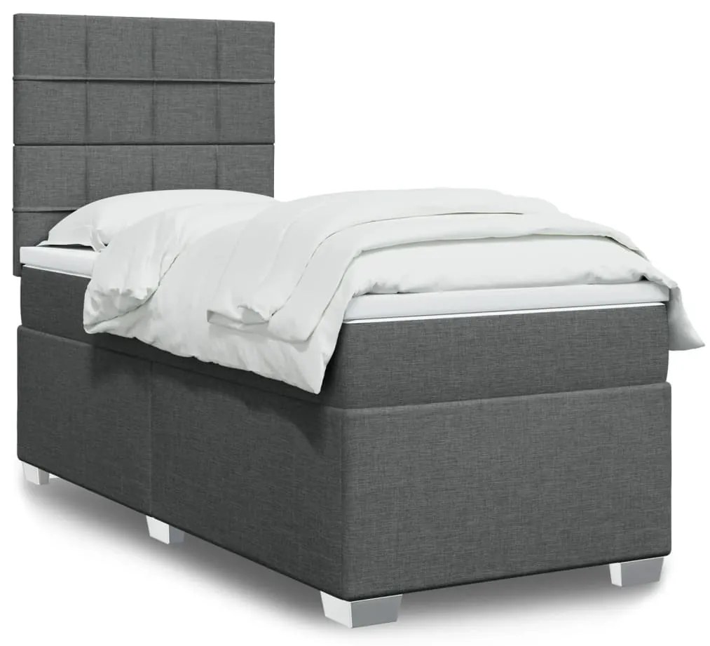 vidaXL Pat box spring cu saltea, gri închis, 90x200 cm, textil
