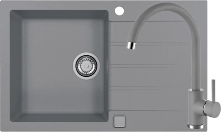 Set chiuveta bucatarie Alveus Cadit 20 gri 79x50 cm si baterie Kati monocomanda