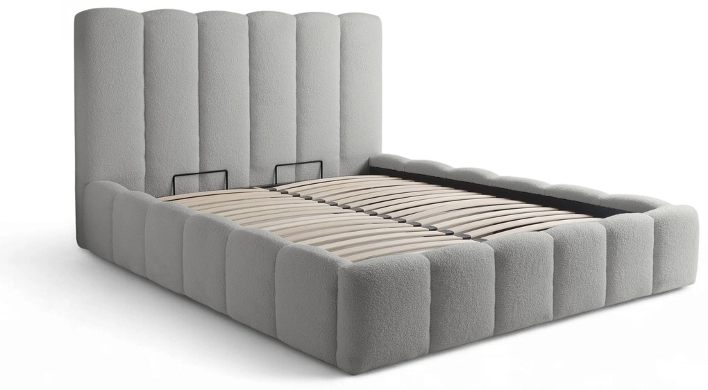 Pat tapițat Aura 160x200 cu spațiu depozitare - bouclé gri Quelle 83