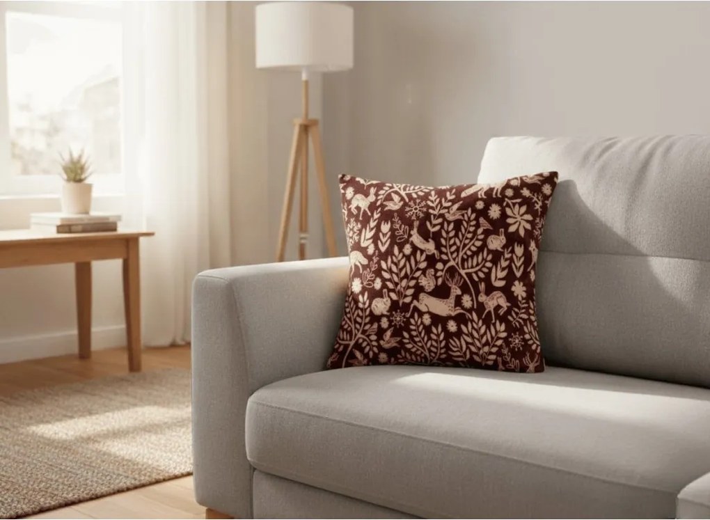 Husa cocolino pentru perna FOREST ANIMALS 45x45 cm, visiniu