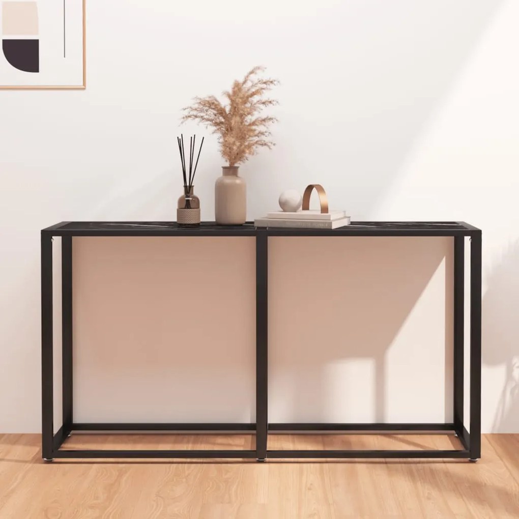 vidaXL Masă consolă, negru marmură, 140x35x75,5 cm, sticlă securizată
