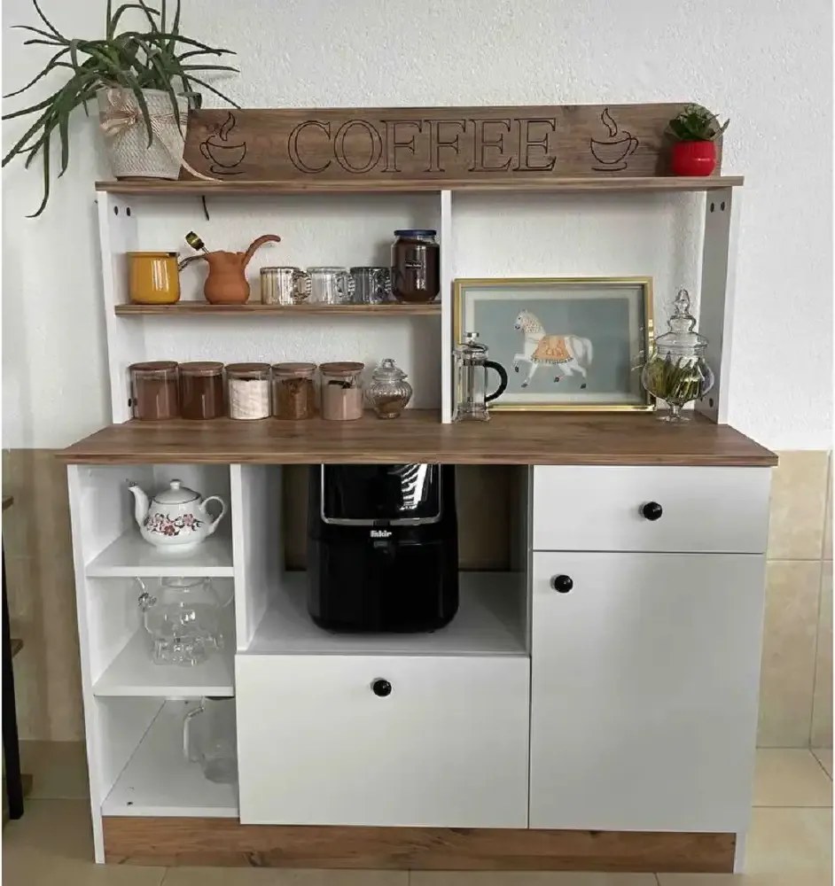 Set mobilier bucatarie Loura, alb si nuc