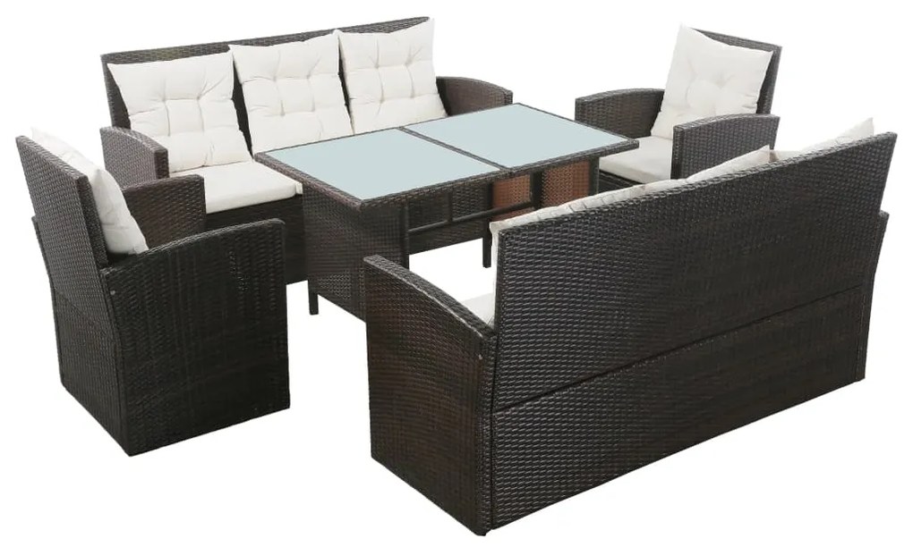 vidaXL Set mobilier de grădină cu perne, 5 piese, maro, poliratan