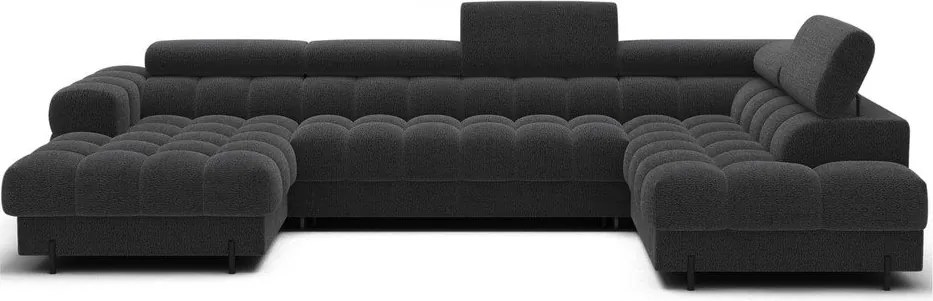 Colțar gri închis extensibil cu tapițerie din țesătură bouclé (cu colț pe partea dreaptă/în formă de "U") Feraria – ELTAP