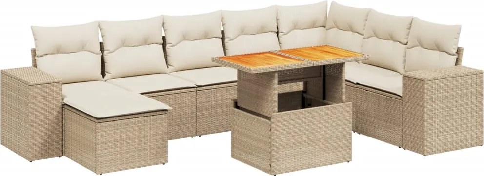 vidaXL Set canapele de grădină, 9 piese, cu perne, bej, poliratan