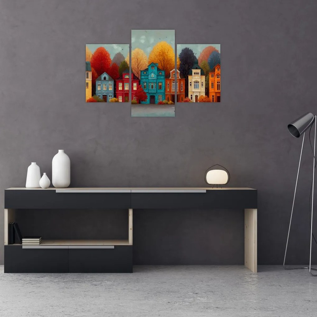 Tablou - Oraș de toamnă pictat (90x60 cm)