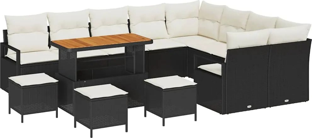 vidaXL Set de canapele pentru grădină cu pernă 13 pcs Negru poliratan