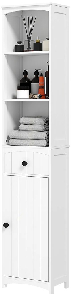 HOMCOM Şifonier de baie cu 3 rafturi, 1 sertar, solid, MDF, Alb | Aosom Romania