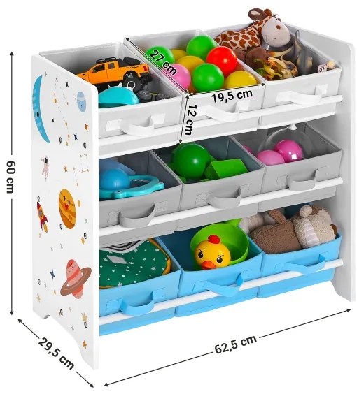 Raft depozitare copii ANET cu cutii textile albastru/alb