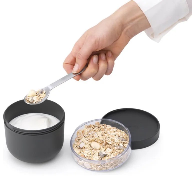 Cupa alimentara Brabantia Make&Take 1006296, 500+180 ml, Inchidere cu filet, fFara BPA, Gri închis