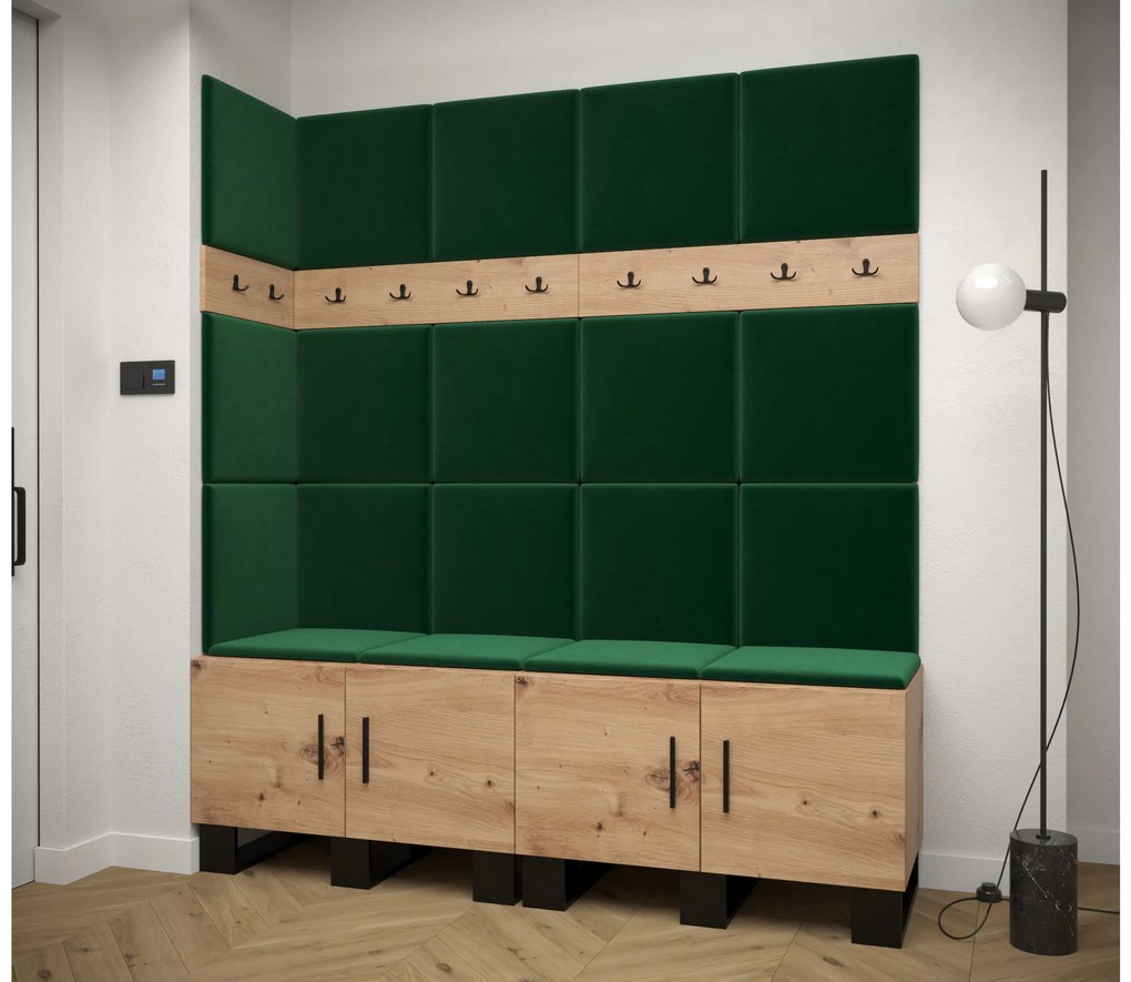 Set mobilier pentru hol Amanda 12 (Stejar artisan + verde). 1085962