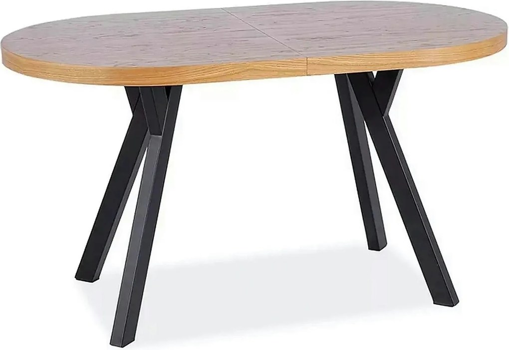 Masa extensibila DOMINGO II, stejar natural/negru, PAL laminat/metal,